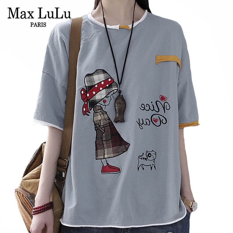 Max LuLu Новинка 2020 летние корейские модные женские винтажные футболки с вышивкой