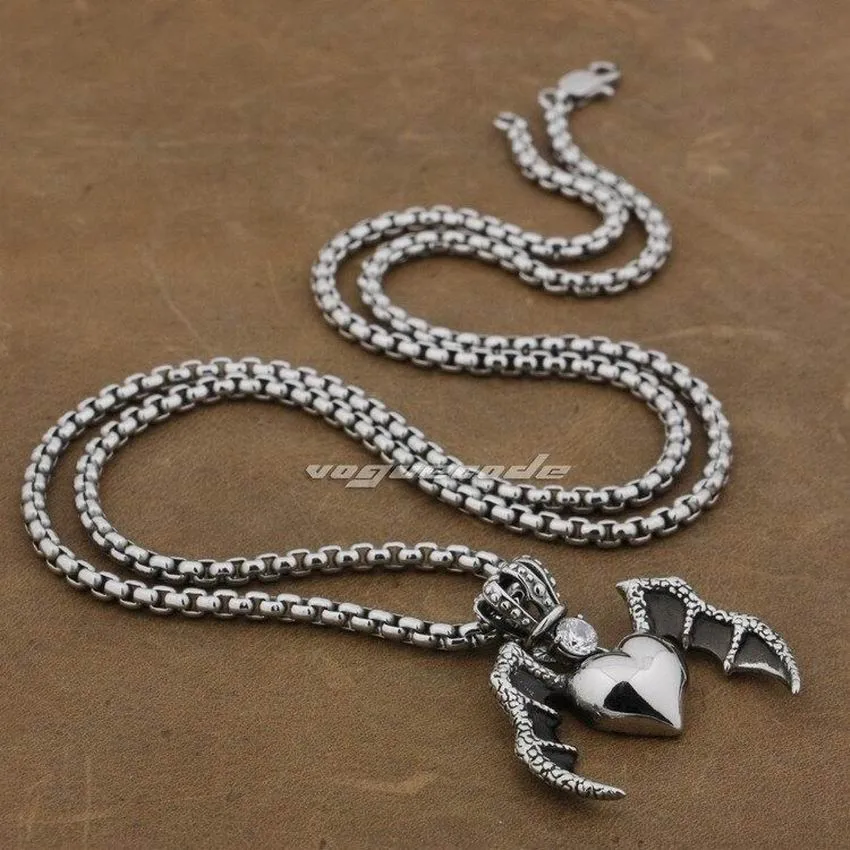 Дьявол крыло Корона сердце кулон белый CZ камень 316L нержавеющая сталь мужские