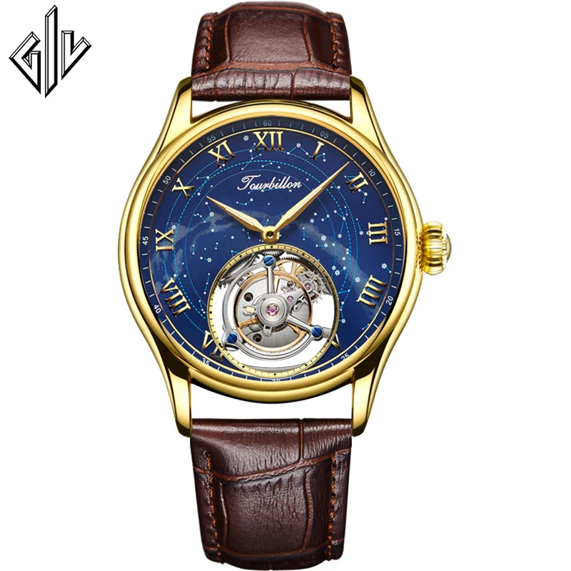 Tourbillon GIV мужские часы Топ бренд Роскошные настоящие турбийоны новые сапфировые