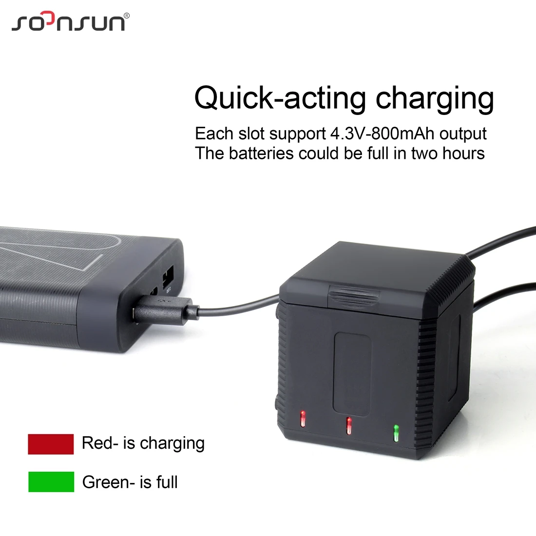3 аккумулятора SOONSUN с тройной зарядной станцией и кабелем Type C для GoPro Hero 8 7 6 5 Black Go