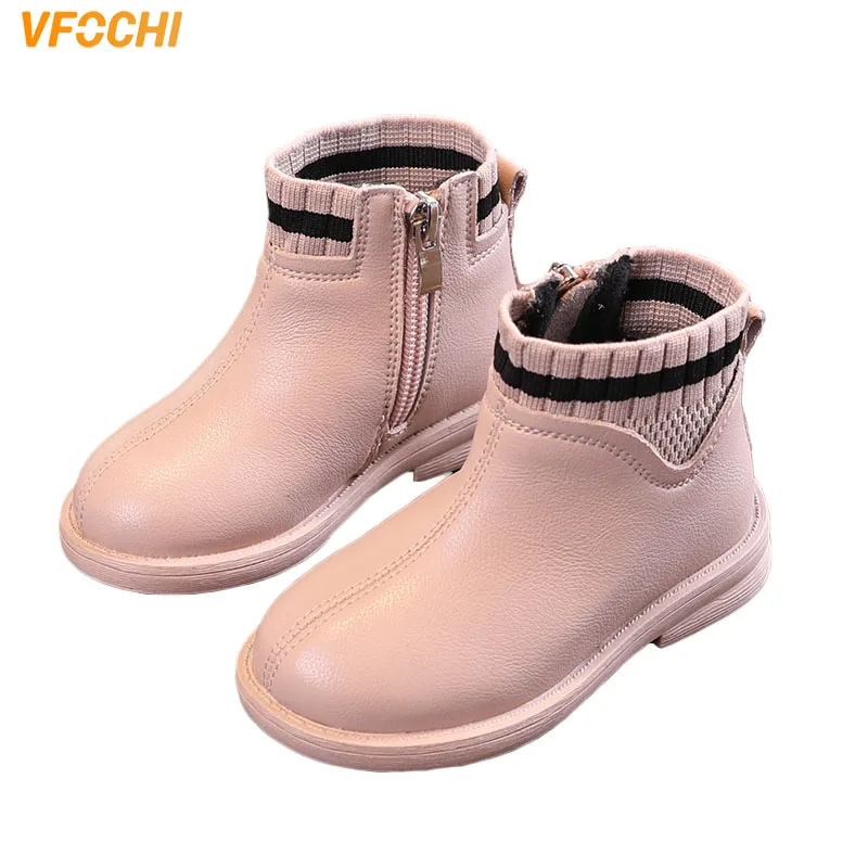 VFOCHI/Новые кожаные ботинки для девочек детская теплая зимняя обувь с плюшевой