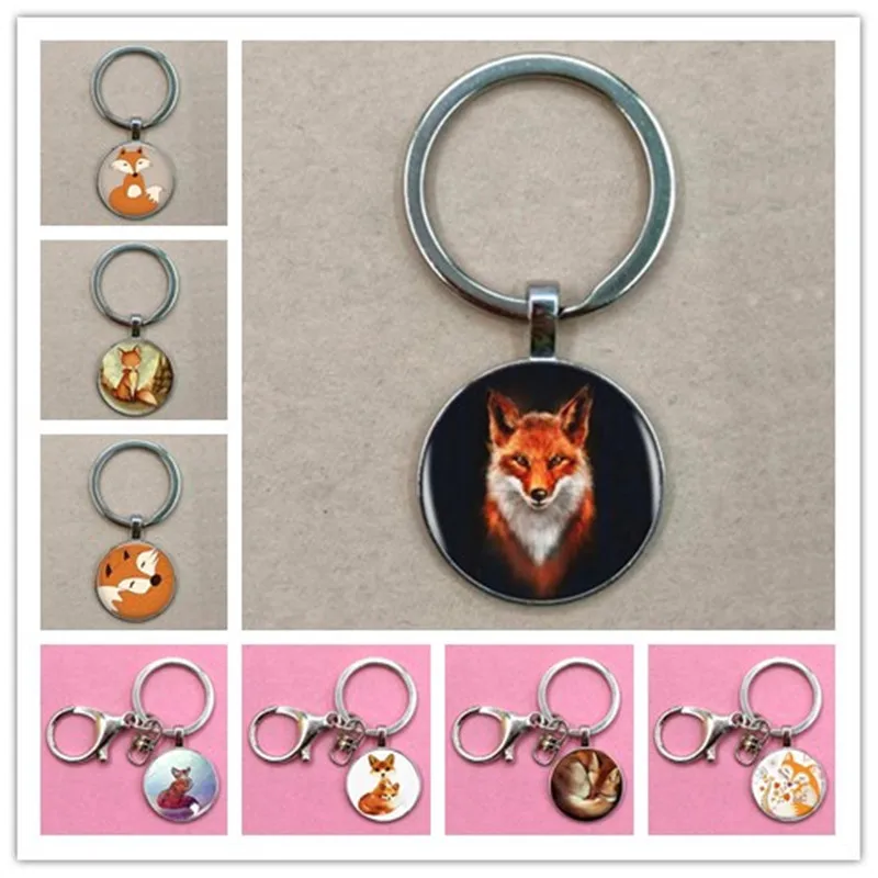 Брелок с изображением лисы стеклянный выпуклый брелок милой ювелирное изделие