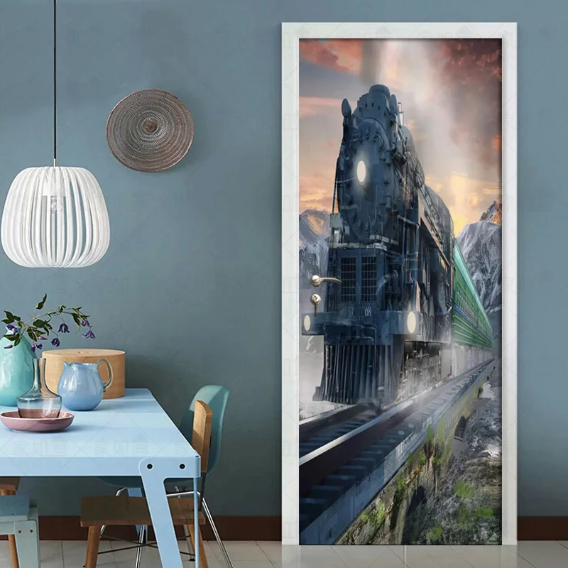 3D фотообои с паровым шлейфом наклейка на дверь для гостиной спальни домашнего