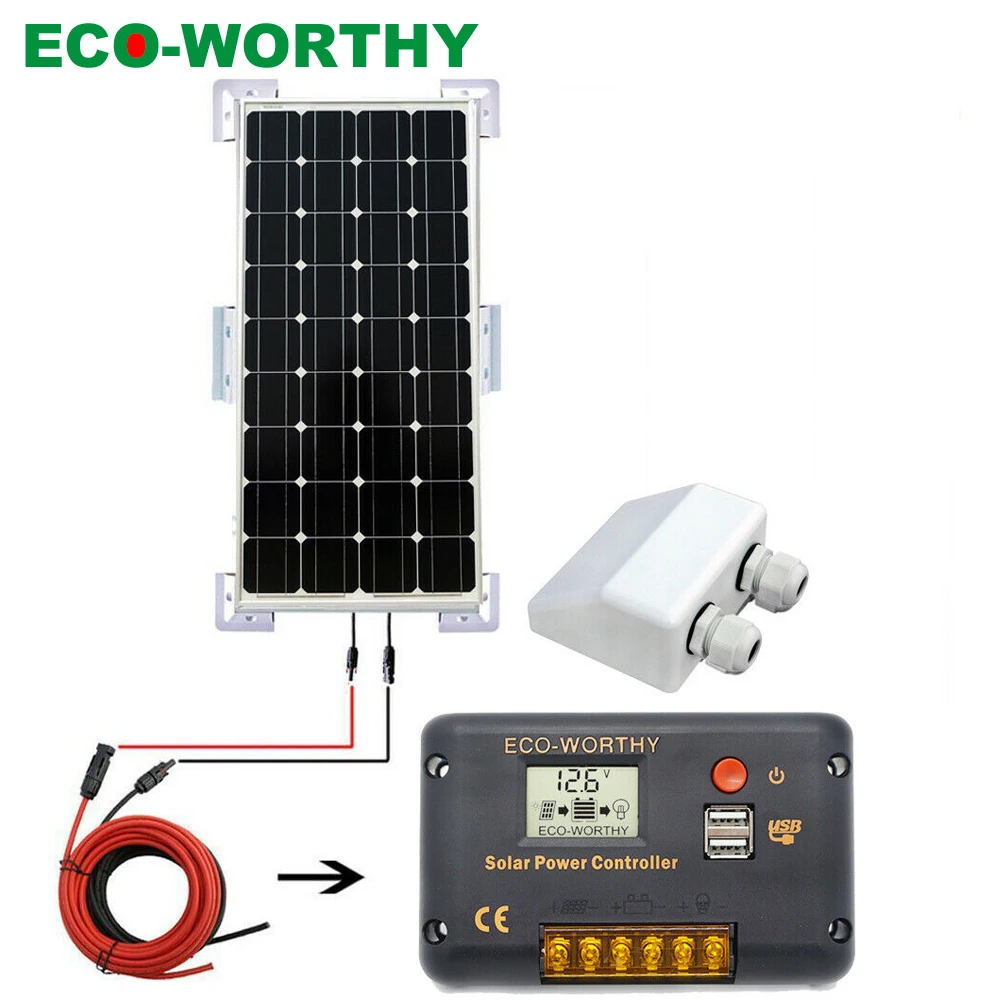 ECOWORTHY 100 Вт моно солнечная панель комплект от сети комплект высокой мощности 20А Солнечный контроллер для караванов лодки