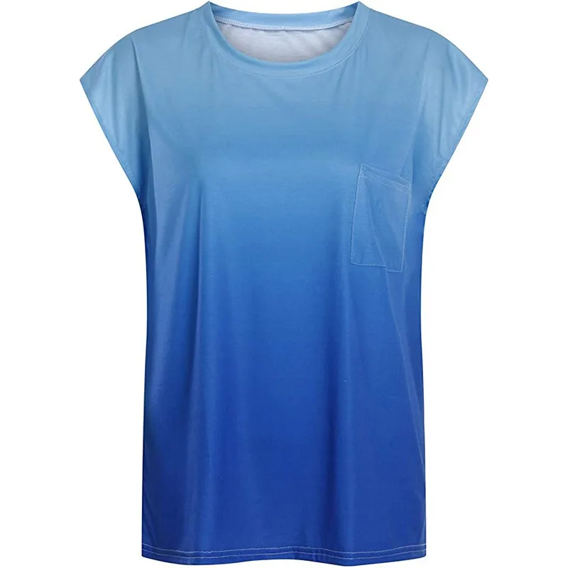 

Ladies TShirts O-neck Fashion Stitching Casual Gradient Tops Tees Short Sleeve Summer T-Shirt