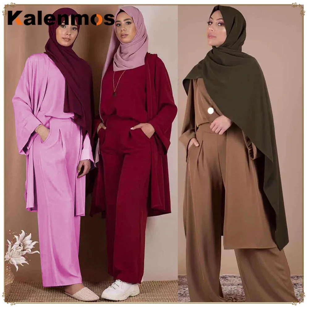 Комплект из 3 предметов блузка и штаны с широкими штанинами однотонный кардиган