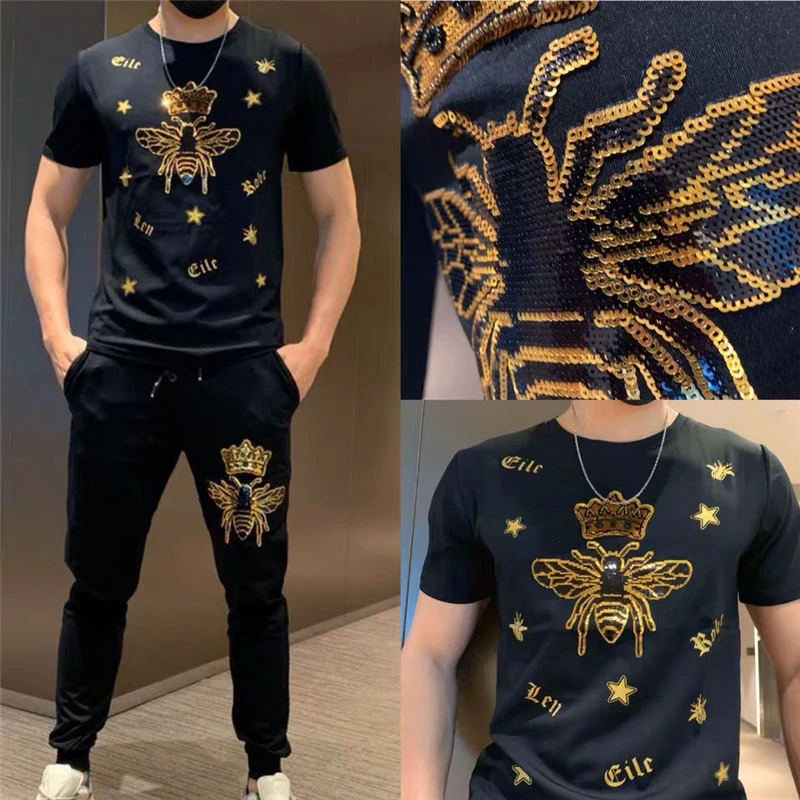 

New fashion hot selling men's sportswear beads party personality patte rnbreathable sportswear men Tracksuit