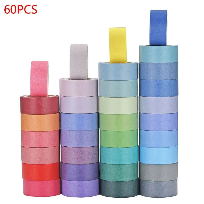 

60 Rolls Washi Masking Tapes | 15mm Wide Colorful Decorative Masking DIY Tapes for Crafts Scrapbook Gifts Warpping