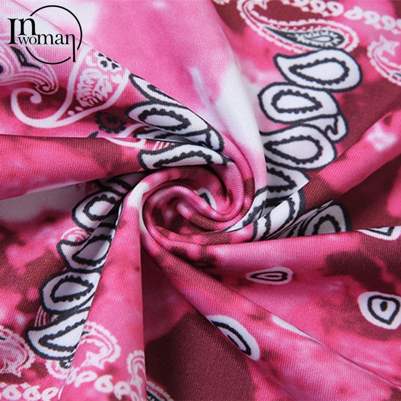 

Inwoman Sexy Print Halter Top Drawstring Crop Top Backless Summer Two Piece Shorts Set Women Club 2 Piece Mini Skirts Outfits