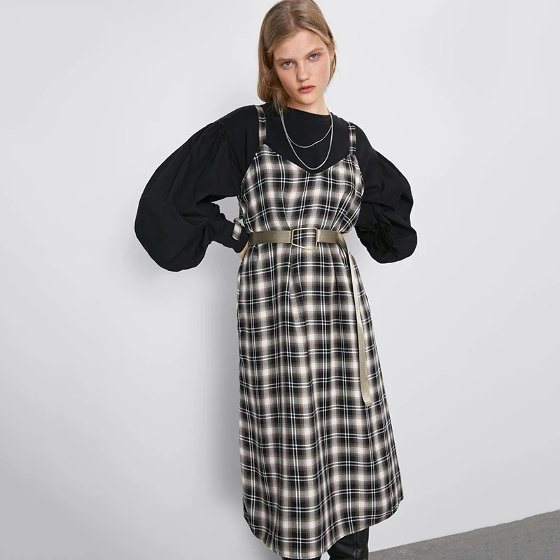 2019 осенне зимнее Новое модное платье с ремнем на плечо женское Элегантное