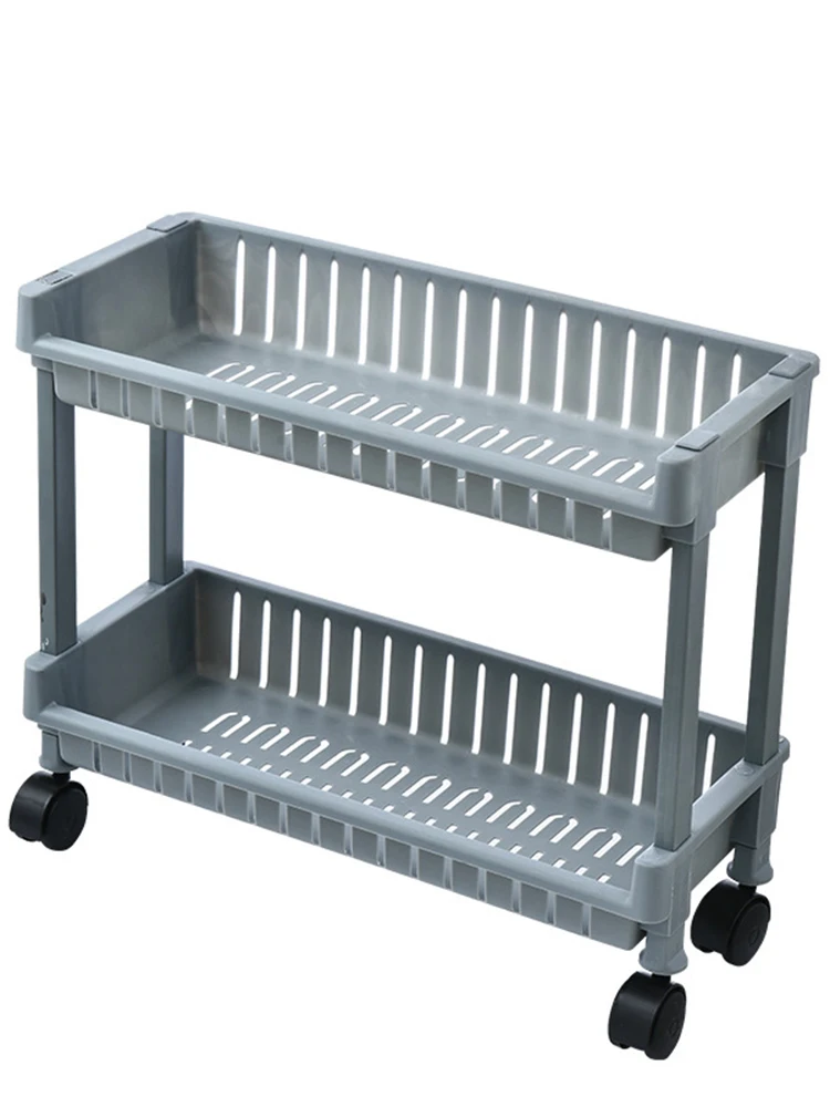 

2 Tier Kitchen Storage Rack Mobile Slim Cart Kitchen Vegetables Fruits Seasoning Spice Organizer Multi Function Storage Rack