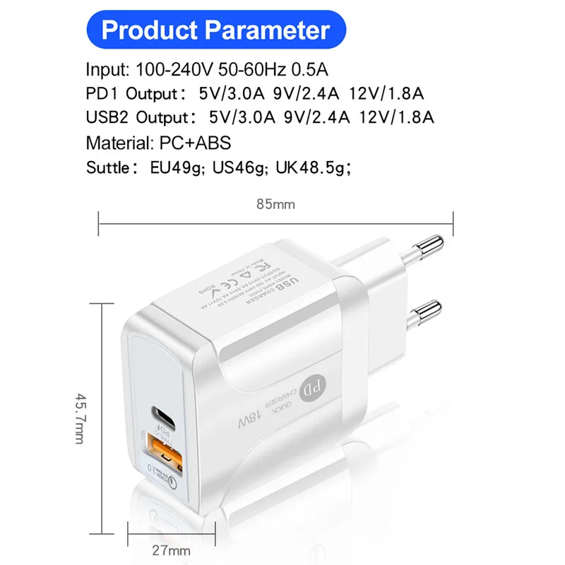 Зарядное устройство USB 36 Вт 18 PD 3 0 | Мобильные телефоны и аксессуары
