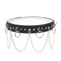 new handmade sexy harajuku punk gothic faux leather belt metal chain ring waist strap street dance chain women belt