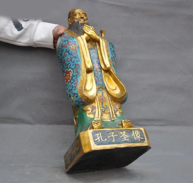 

wedding decoration 17"Old Chinese bronze Cloisonne Enamel Gilt Confucius philosopher Kong Zi Statue