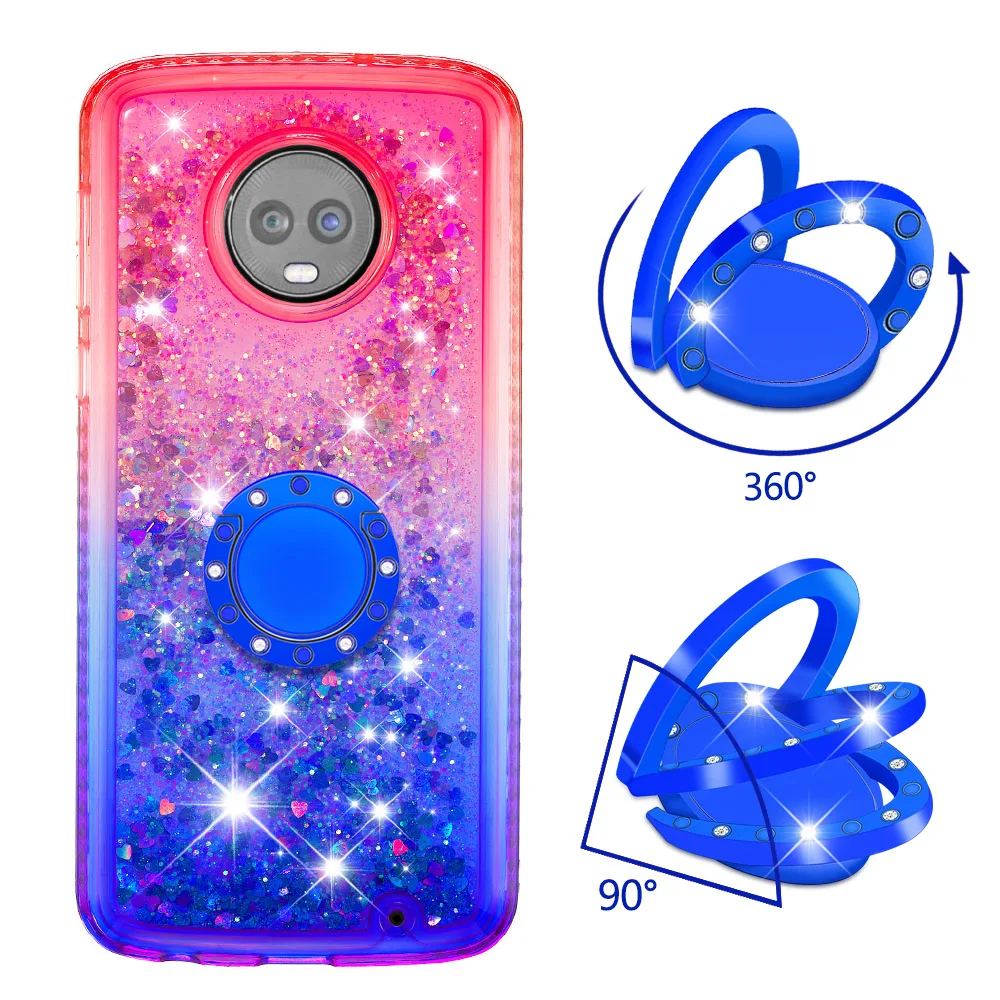 Защитный чехол с блестками для Moto G6 E5 Plus Play кольцом-держателем ударопрочный ТПУ