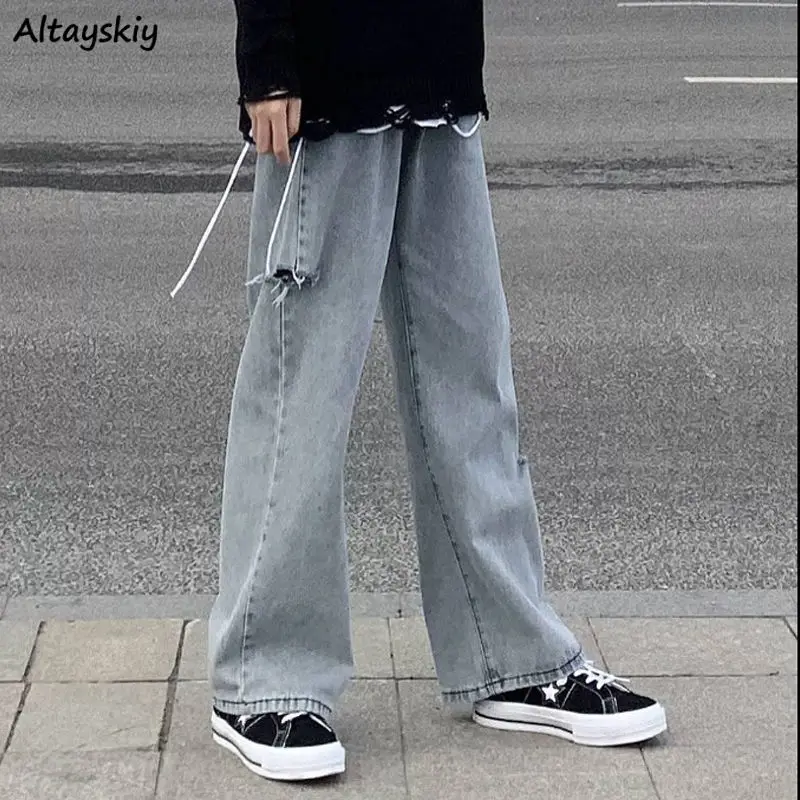 

Jeans Women Korean Style All-match High Waist Straight Chic Comfortable Simple Students Streetwear Leisure Zipper Full-length