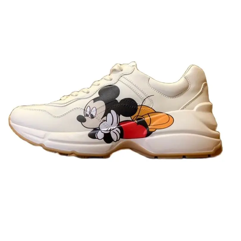 

Женские повседневные кожаные туфли, уличная мода, трендовые спортивные туфли для бега, Парижа, увеличивающие рост, Дисней, Микки Маус, Донал...