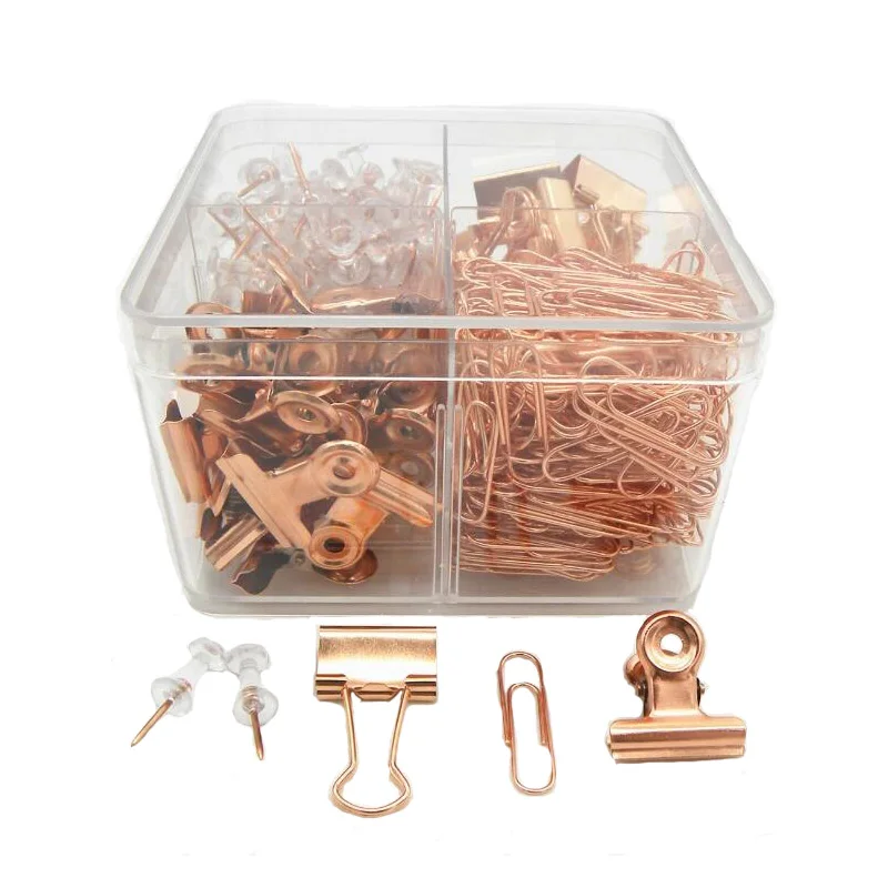 Creative Office Stationery 4 Grid 400 Packs Combination Rose Gold Jeans Paper Clip Dovetail Clip