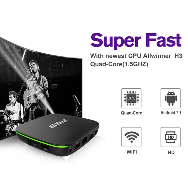 ТВ приставка R69 Smart на Android 7 1 2 4 ГГц Wi Fi H3 четырехъядерный процессор 1080P Hd 3D фильмы