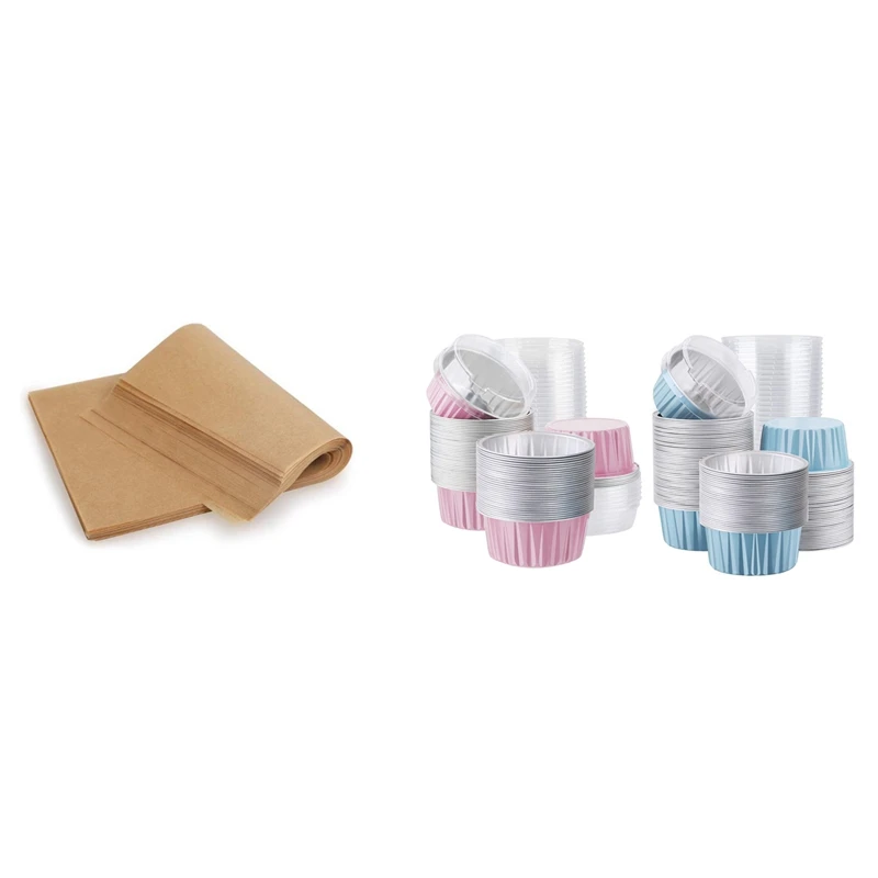 

200Pcs Silicone Oil Paper Baking Sheet,Non-Stick Baking Paper With 100Pcs 5Oz 125Ml Cake Baking Cups Muffin Liners Cups