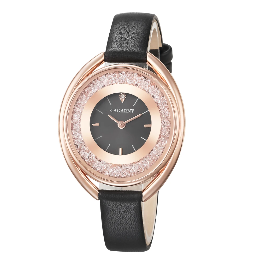 

Женские наручные часы для девочек, повседневные Аналоговые Кварцевые спортивные часы CAGARNY со стразами и кожаным ремешком, 6876