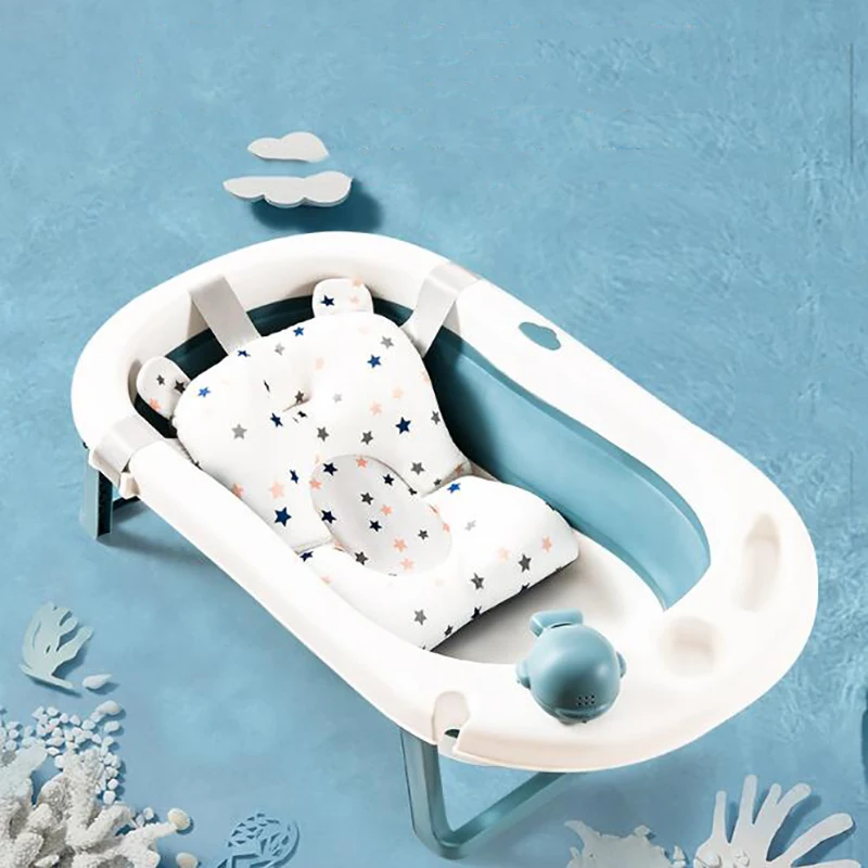 Baby Shower Bath Tub Pad Non-Slip Bathtub Seat Support Mat Newborn Safety Security Bath Support Cushion Foldable Soft Pillow