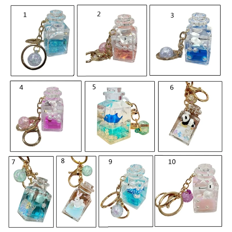 

Fashion Stereo key Ring Floating Ocean Doll Creative Water World Animal Keychain Transparent Cute Keychain Pendant