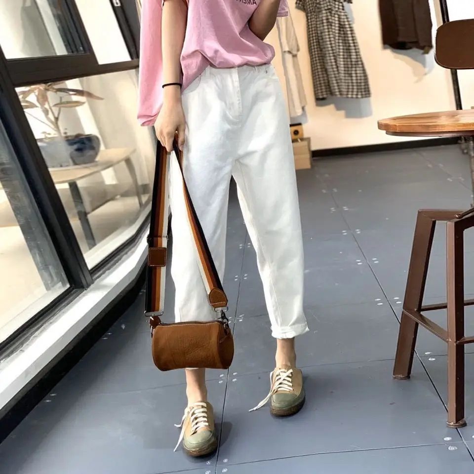 Женские джинсовые брюки с высокой талией повседневные свободные шаровары из