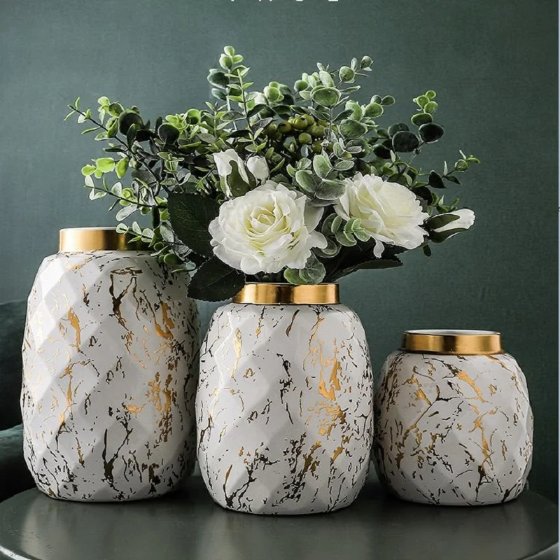 Modern Black Gold Ceramic Vase Wedding Decoration Marbled Vase Flower Arrangement Hydroponic Dining Table Living Room Decoration 1