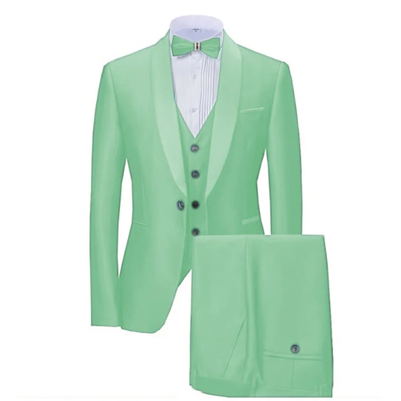 Mint Green Suits 3 Pieces Formal Business Blazer Men's Tuxedos Shawl Lapel Men suits  For Wedding Groom Man ( Jacket+Vest+Pants)