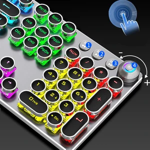 steampunk gaming mechanical keyboard metal panel round retro keycap backlit wired computer peripherals for desktop laptop free global shipping