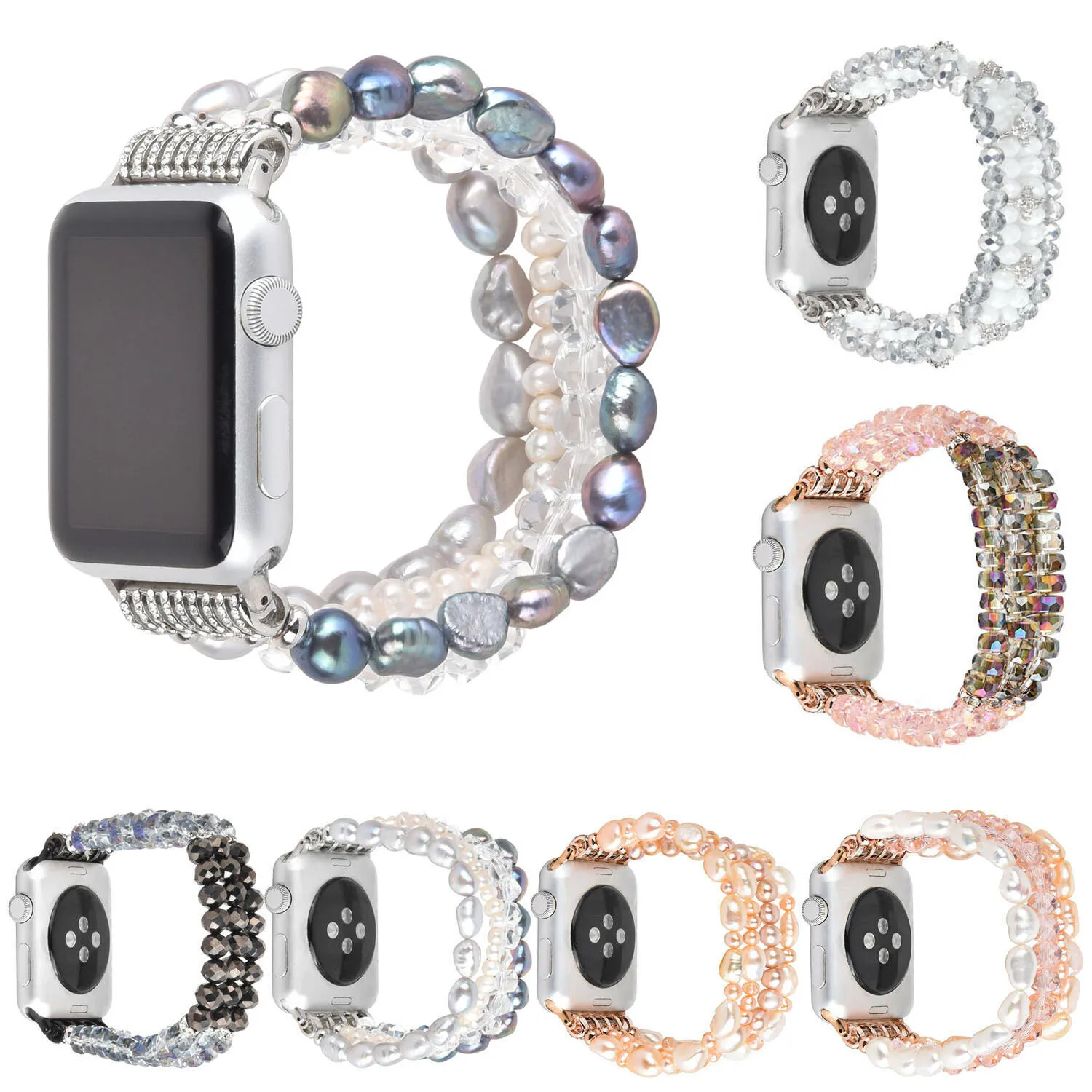 Ремешок для часов для Apple Watch Series 5 4 3 2 1, женский браслет с жемчужинами и кристаллами для iWatch Band 38/40 мм 42/44 мм