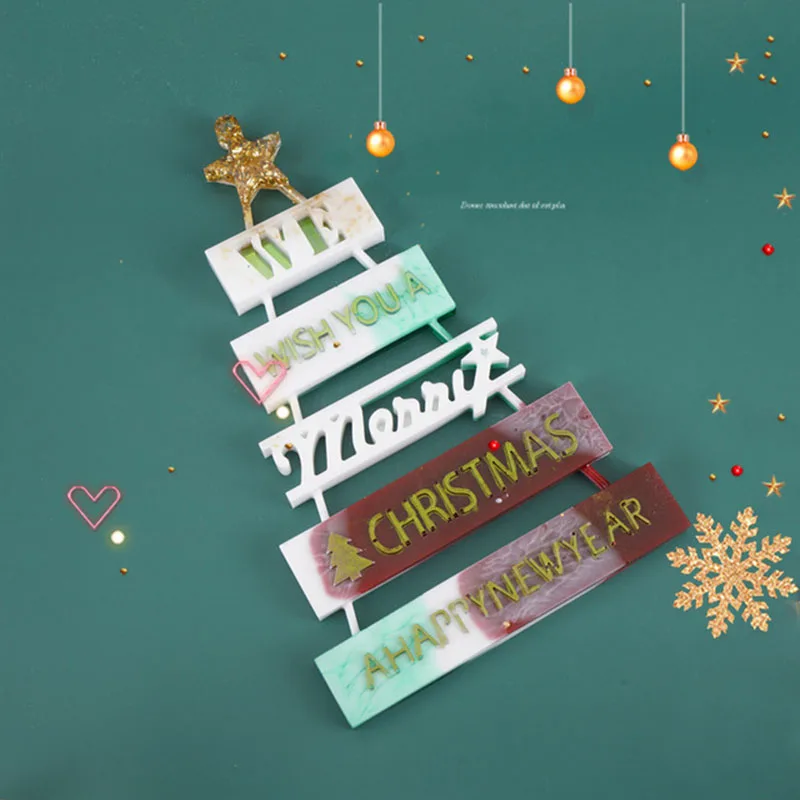 

Merry Christmas resin Molds New Lovely Happy New Year Christmas Tree Pendant Crystal Epoxy Casting Mold for Christmas Decoration