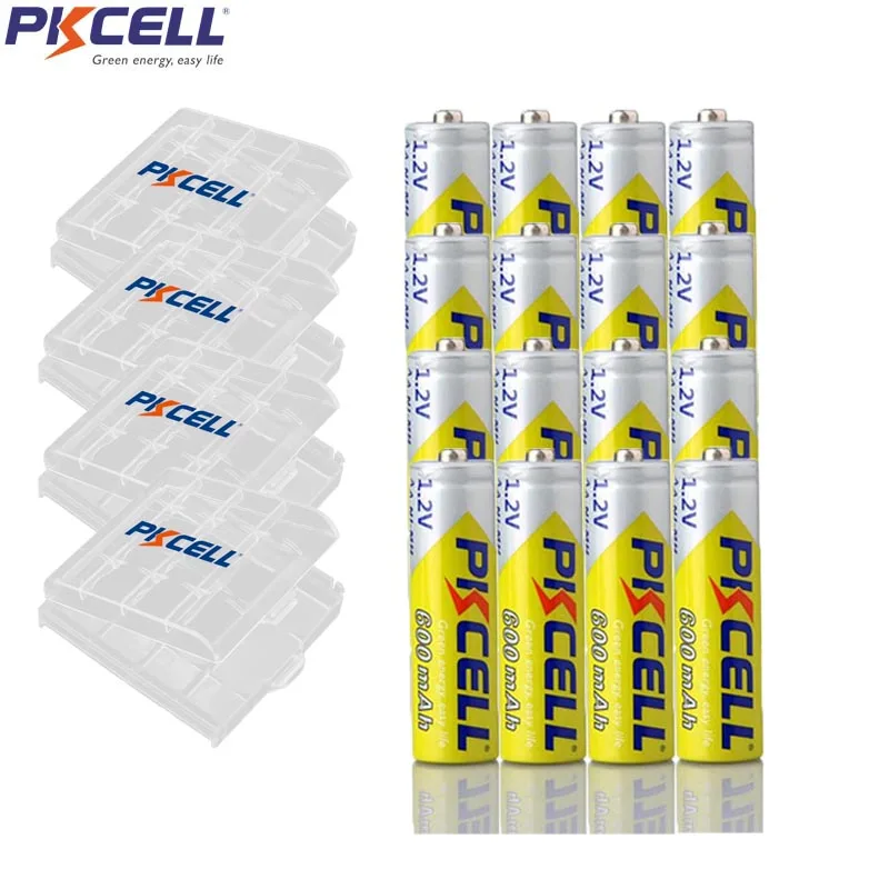 16 шт. PKCELL AA Аккумуляторная батарея 1 2 V NIMH 600mah перезаряжаемая с 4 держатель батареи
