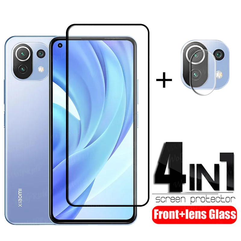 Cristal de cobertura completa para Xiaomi Mi 11 Lite, Protector de pantalla de pel&iacute;cula HD para Mi 11 Lite, cristal de lente-0