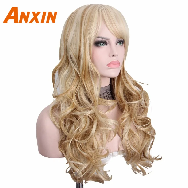

Длинный светлый парик Anxin, парики для женщин, длинные вьющиеся волосы, синтетические парики от производителя, продаются напрямую, дешево, вы...