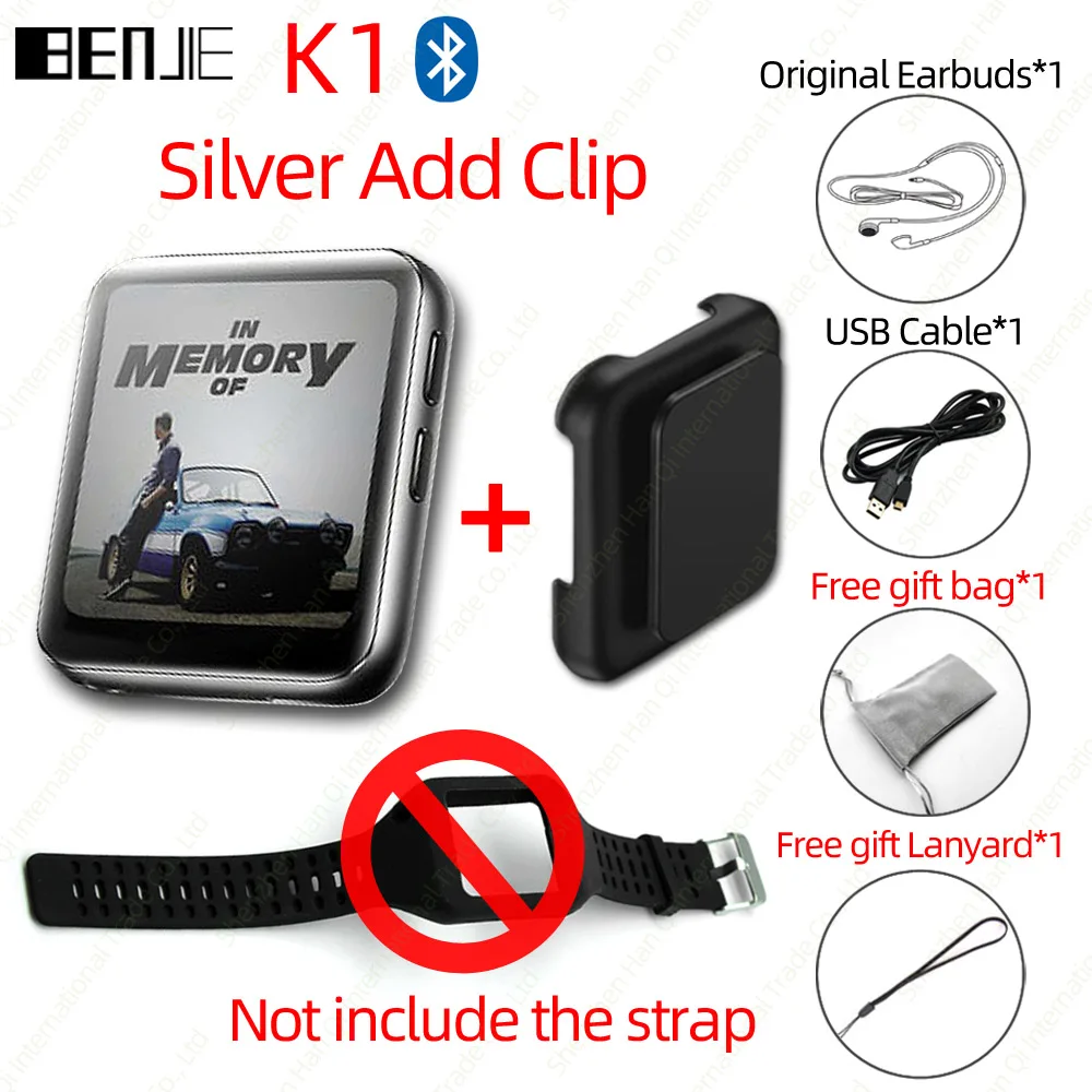Silver BENJIE K1 полный сенсорный экран Bluetooth MP3 плеер с fm-радио, рекордер, электронная книга портативный аудио 8 Гб 16 Гб мини клип музыкальный плеер - Цвет: Silver