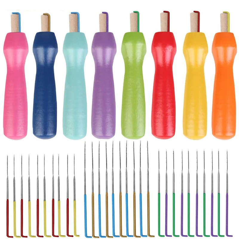 

LMDZ 8 Pcs Felting Needles Tools Colorful Wooden Handle Holder Needles Supplies with Felting Needles Color Coded Wool Felt