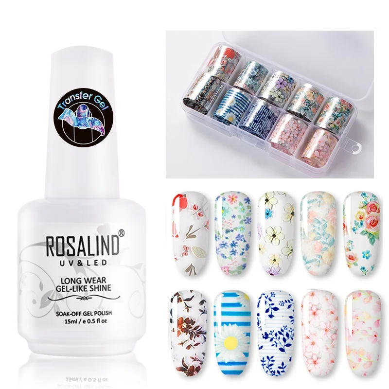 Переводной Гель-лак для ногтей ROSALIND с наклейкой Гибридный гель Праймер УФ-лампа