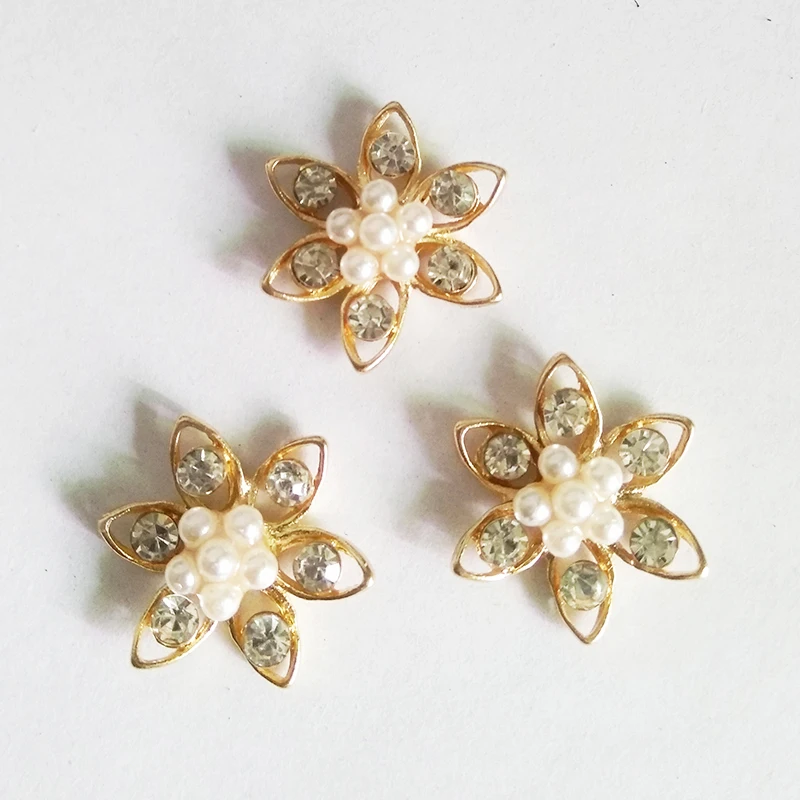10 шт. 21 мм стразы жемчужный цветок кнопка для DIY аксессуары волос или diy одежда
