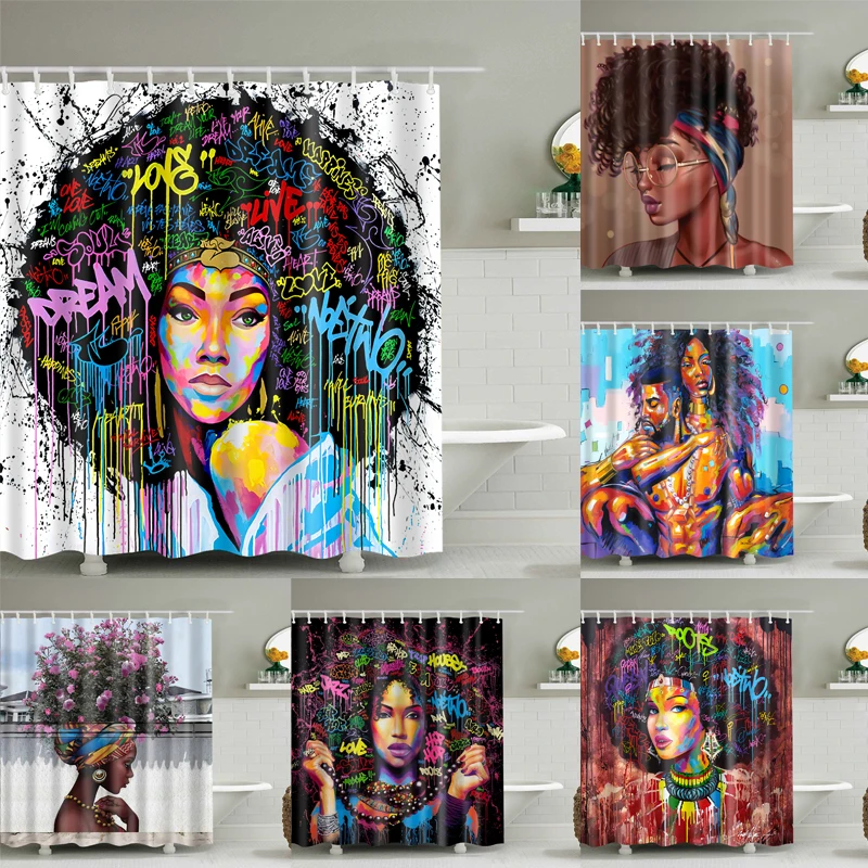 Арт дизайн граффити в стиле хип хоп Африканское занавеска для ванной комнаты