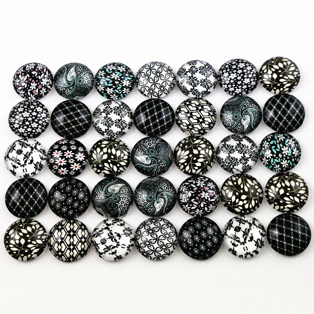 8 мм-18 мм Горячая продажа черный цветок смешанные стеклянные кабошоны ручной