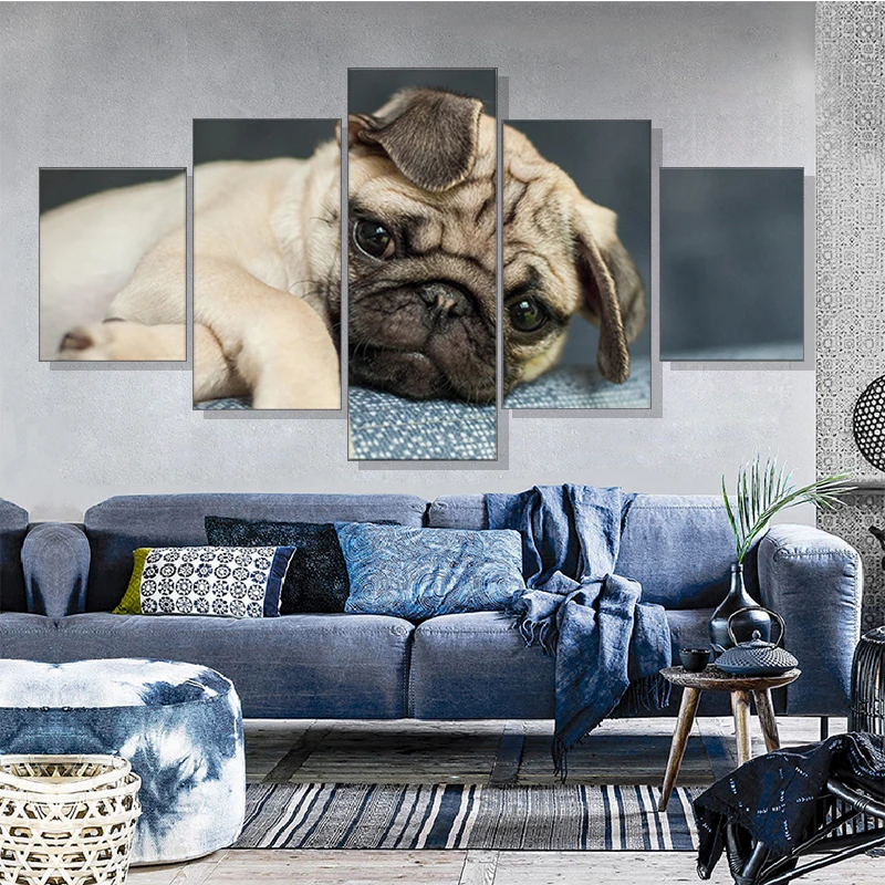 

Unframed Canvas Painting HD Printed Modern 5 Piece Pcs Cute Dog Animal Modular Picture Wall Art Home Frame Living Room Decor
