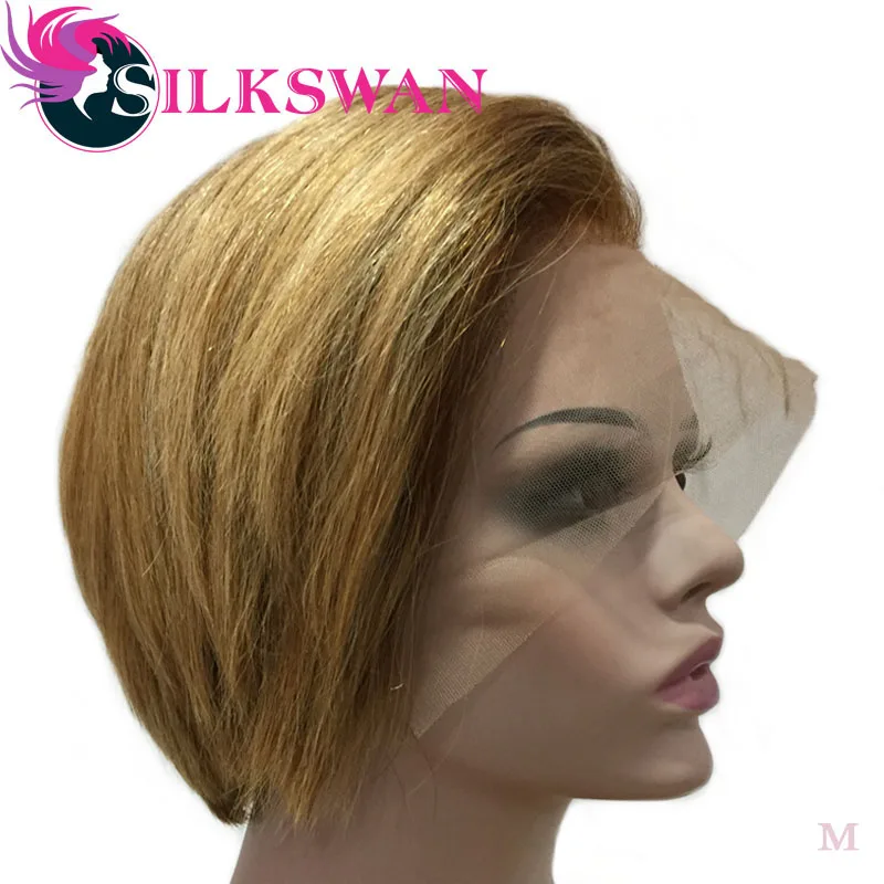 Silkswan короткие стриженые парики, человеческие волосы remy, Парики 150 плотности T4/27 цветов 13*4, натуральные короткие парики на кружеве