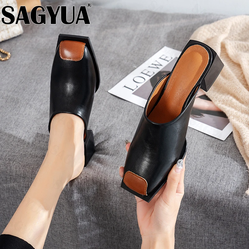 

Chunky Fashion Mules Shoes Flip Flops Women Shoes 2022 Summer New Pu Leather Sandals Slides Slingback Sweet Dress Mujer Slippers