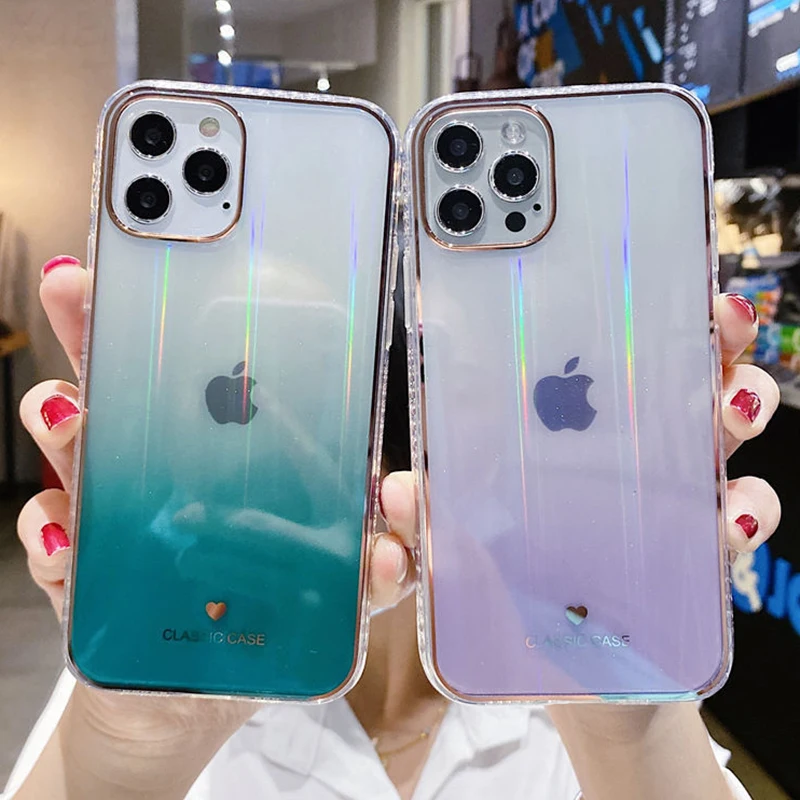 Чехлы для телефонов с градиентным радужным лазером iPhone 12 Pro 11Pro Max X XS XR 7 8 Plus