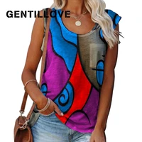 gentillove hit color geometry sleeveless women casual t shirts o neck vintage harajuku tank tops summer streetwear vest