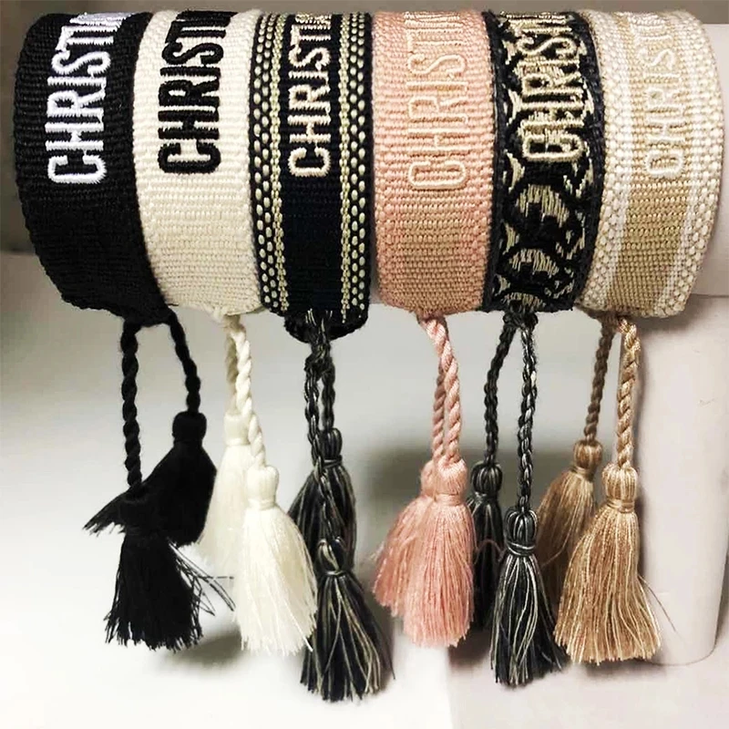 

Light Luxury Fabric Woven Letters Ladies Bracelet New Adjustable Thread Wrist Strap Boho Wrap Wholesale Bracelets For Women Gift