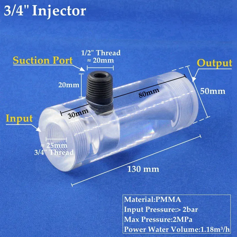 Description Picture 5 of itemNew Transparent PMMA Acrylic Water Injector Irrigation System Venturi Fertilizer Mixer Jet Devive Organic Glass Ejector