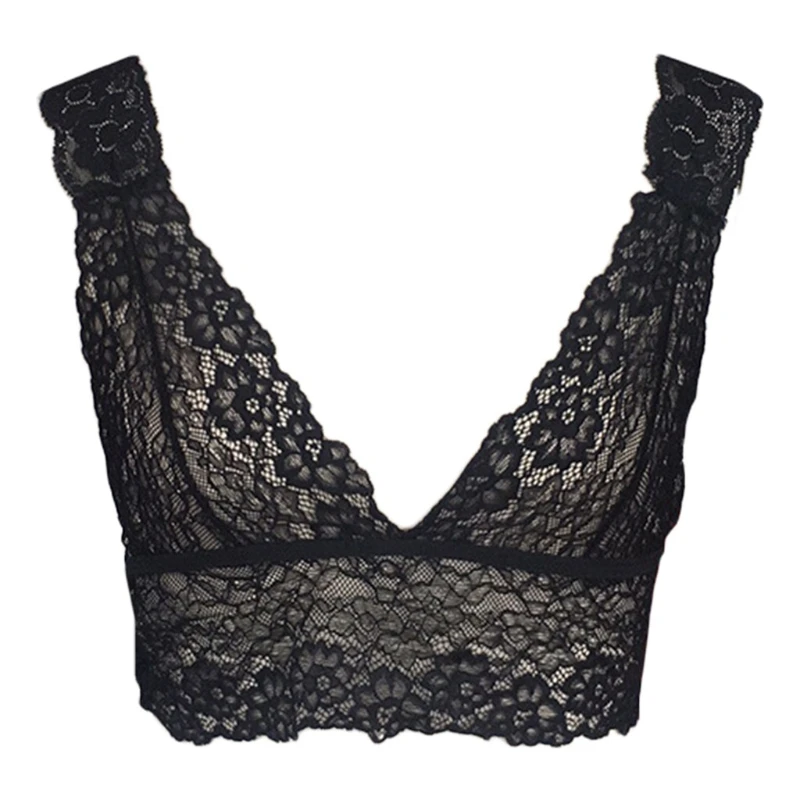 Womens Deep V Neck Floral Lace Bralette Unpadded Seamless Bra Sheer Lingerie New X3UE